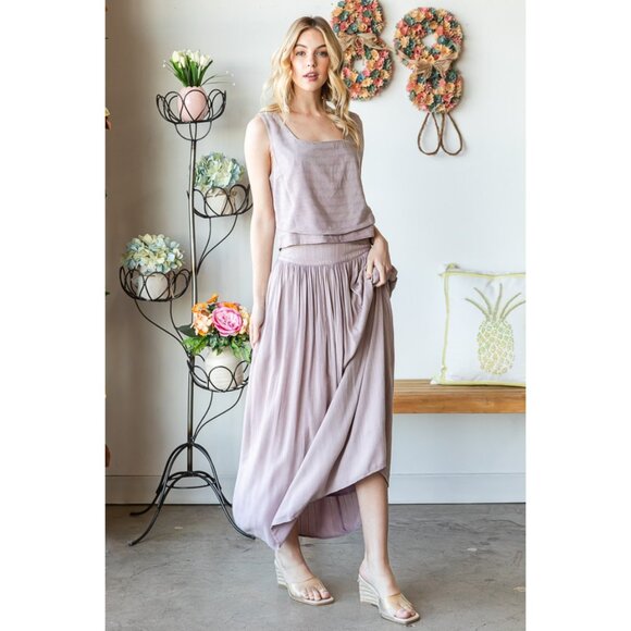Oli & Hali Washed Square Neck Crop Tank And Skirt Set NEW Size Large - Picture 1 of 7